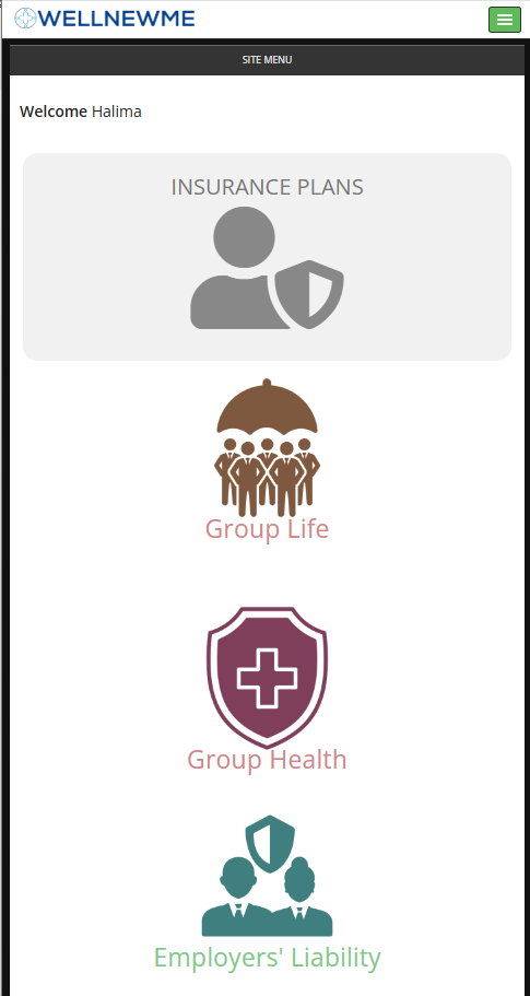 A smartphone displaying the WellNewMe employee wellness application interface.